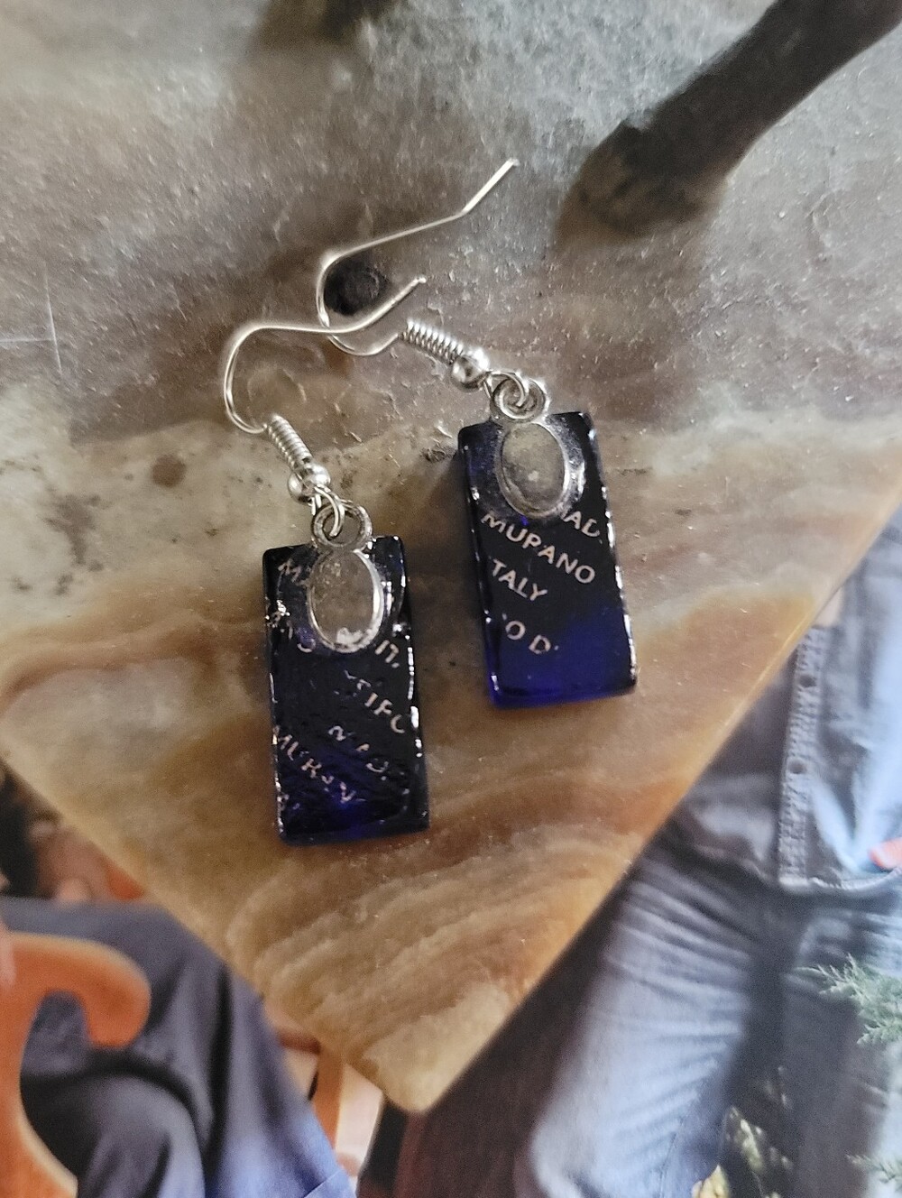 MURANO Vintage Italy Cobalt Blue Glass Rectangle Drop Earrings